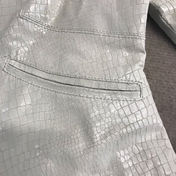 Leather Blazer Womens 6 Green Croc-Embossed One Button Ltweight Y2K Metrostyle - Picture 9 of 11